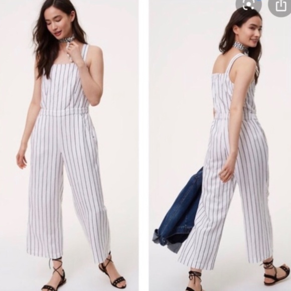 LOFT Pants - Ann Taylor Loft Striped Apron Jumpsuit-XXL